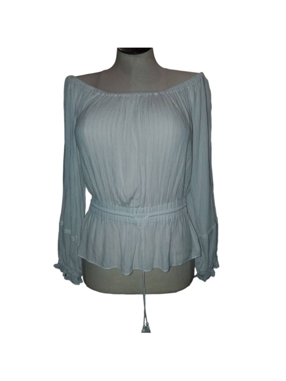 International Concepts Women's L Long Sleeve White Peasant Top